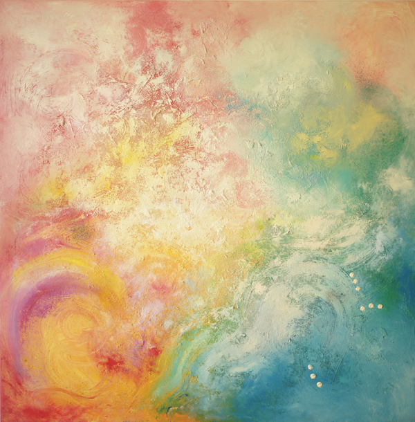 Rainbow Melody, 116x115cm, mixed media and oil on canvas, Kristina Sretkova Berlin 2015